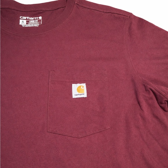 Carhartt K87 Loose Fit Heavyweight Pocket T-Shirt XL Maroon 100% Cotton - Picture 3 of 9